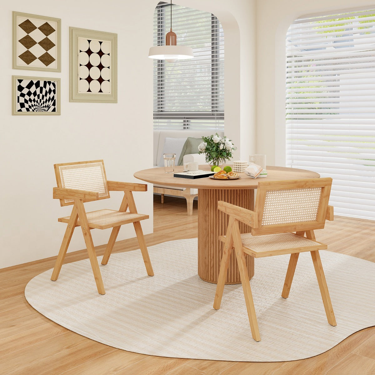 Rattan Dining Chair with Sturdy Bamboo Frame-Natural