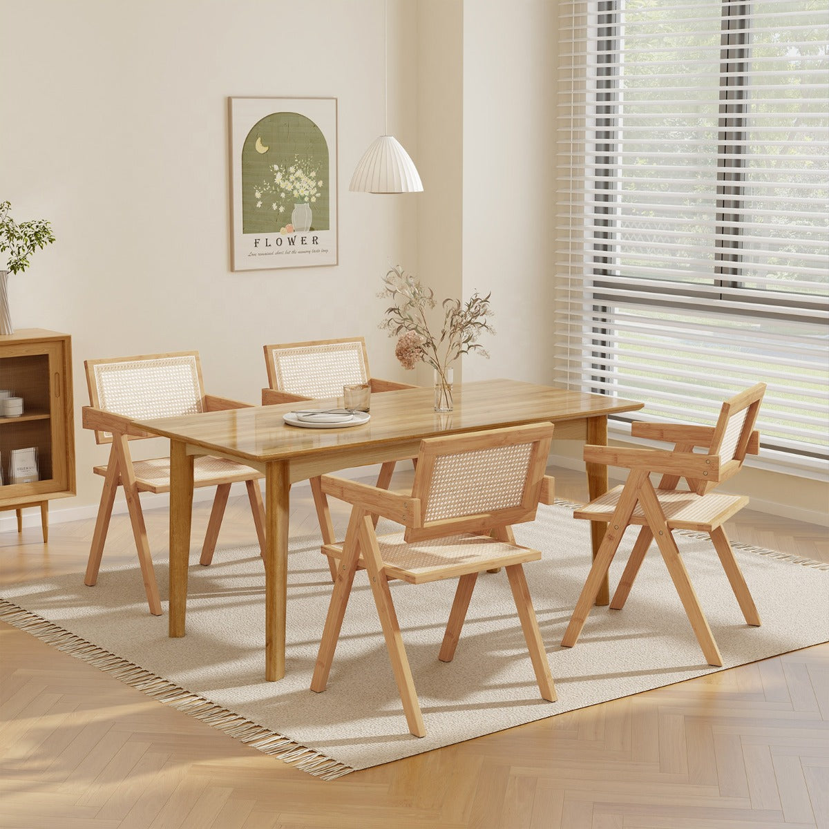 Rattan Dining Chair with Sturdy Bamboo Frame-Natural