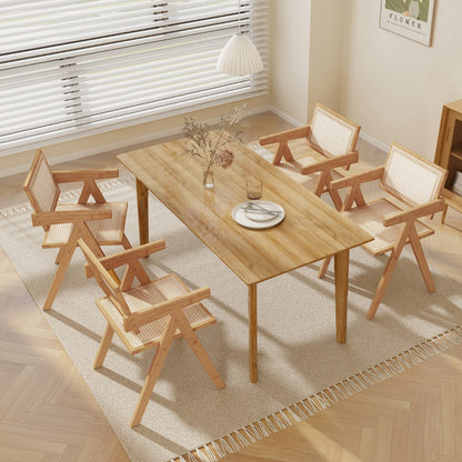 Rattan Dining Chair with Sturdy Bamboo Frame-Natural