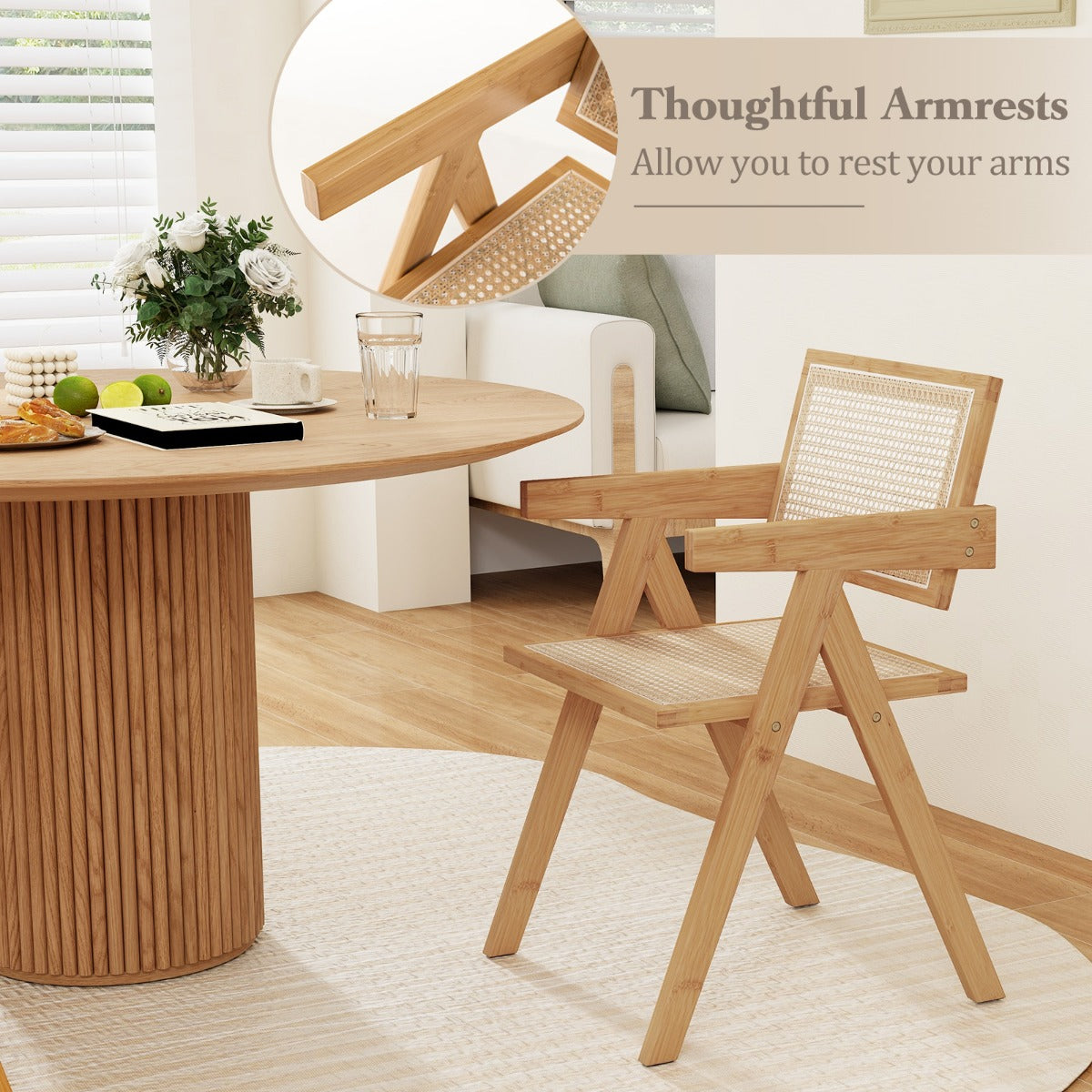 Rattan Dining Chair with Sturdy Bamboo Frame-Natural