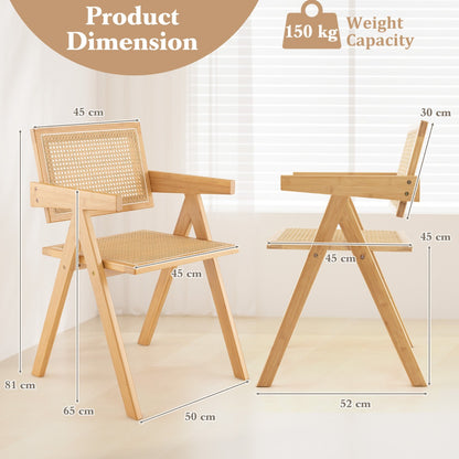 Rattan Dining Chair with Sturdy Bamboo Frame-Natural