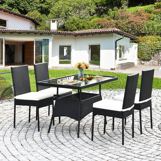 Costway 5 PCS Patio Rattan Dining Set for Backyard Porch Dining Room Kitchen