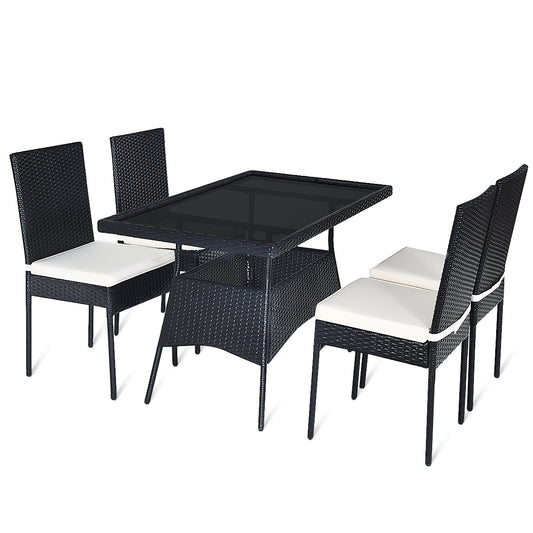 Costway 5 PCS Patio Rattan Dining Set for Backyard Porch Dining Room Kitchen