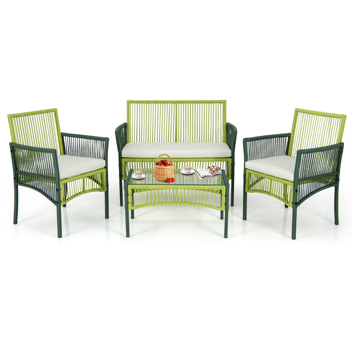 Soft high-density sponge cushions create a comfortable seat for relaxing outdoors with friends