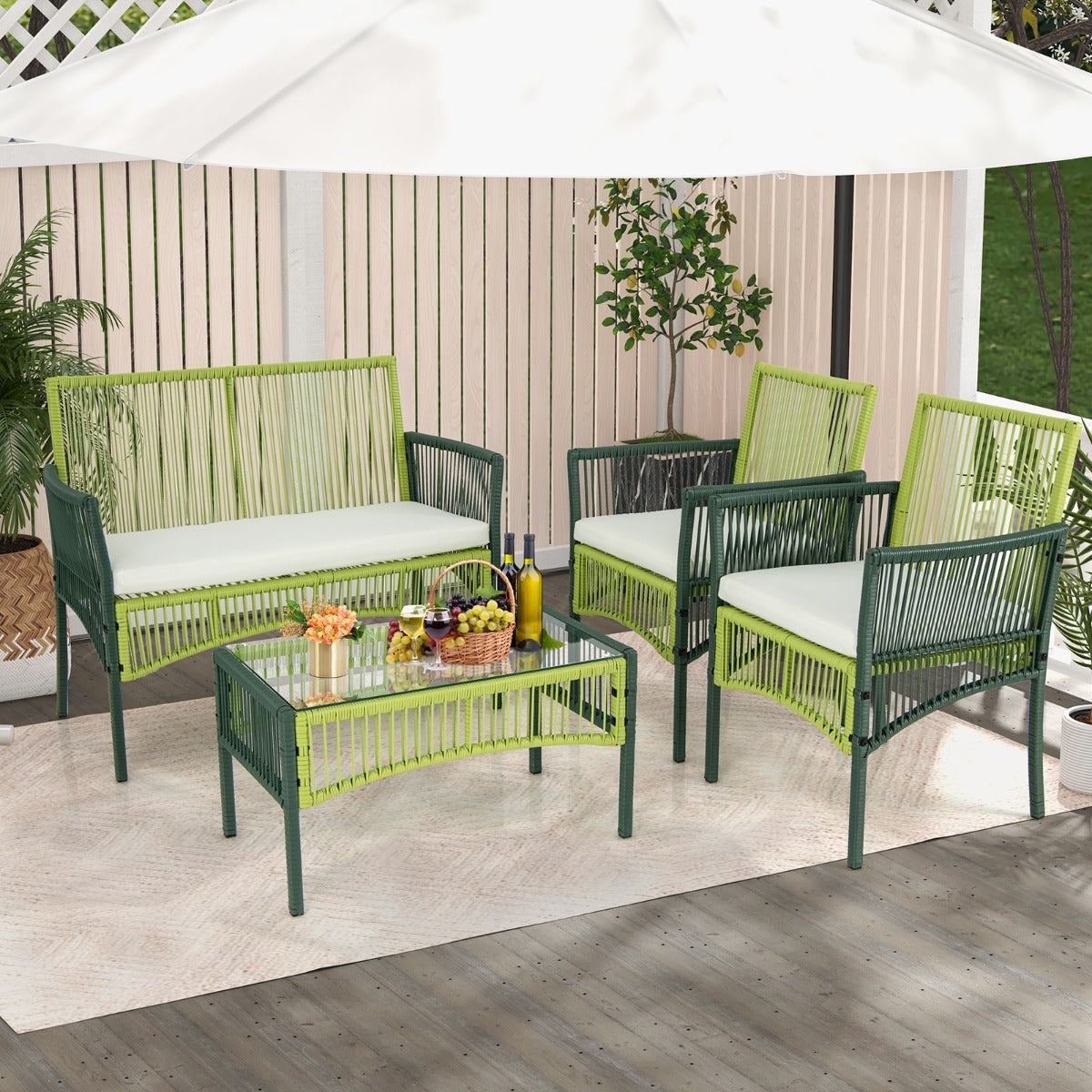 Durable PE rattan and a heavy-duty metal frame provide lasting outdoor stability and support