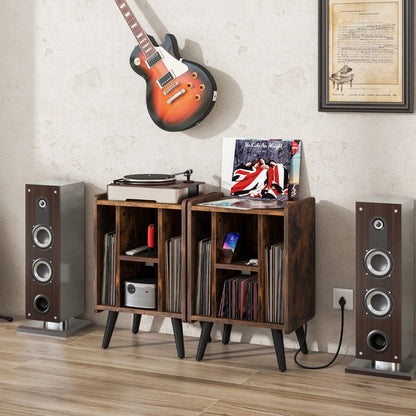 Vinyl Record Storage Turntable Stand with 4 Open Shelves-Brown