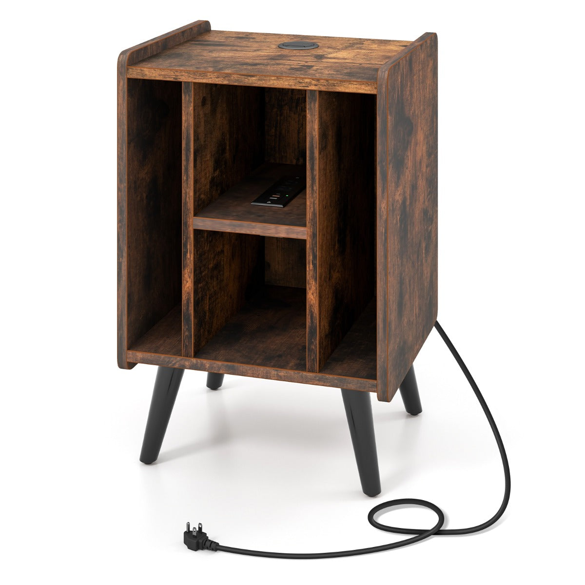 Vinyl Record Storage Turntable Stand with 4 Open Shelves-Brown