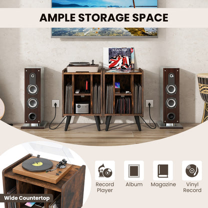 Vinyl Record Storage Turntable Stand with 4 Open Shelves-Brown