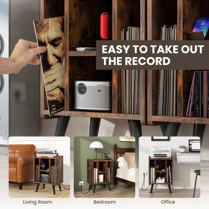 Vinyl Record Storage Turntable Stand with 4 Open Shelves-Brown