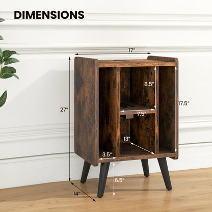 Vinyl Record Storage Turntable Stand with 4 Open Shelves-Brown