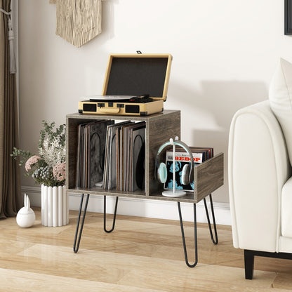 Record Player Stand Turntable Stand with Vinyl Divider and Display Shelf-Grey