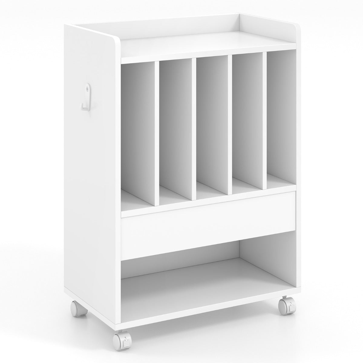 Record Player Stand with Drawer and Lockable Wheels-White