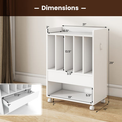 Record Player Stand with Drawer and Lockable Wheels-White