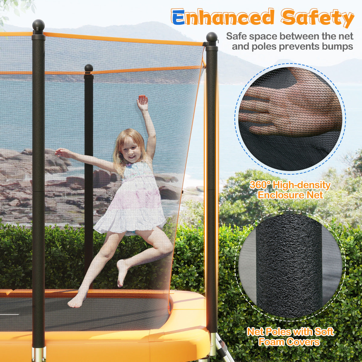 Rectangle Outdoor Trampoline 10 x 8 FT Heavy-Duty Trampoline-Orange