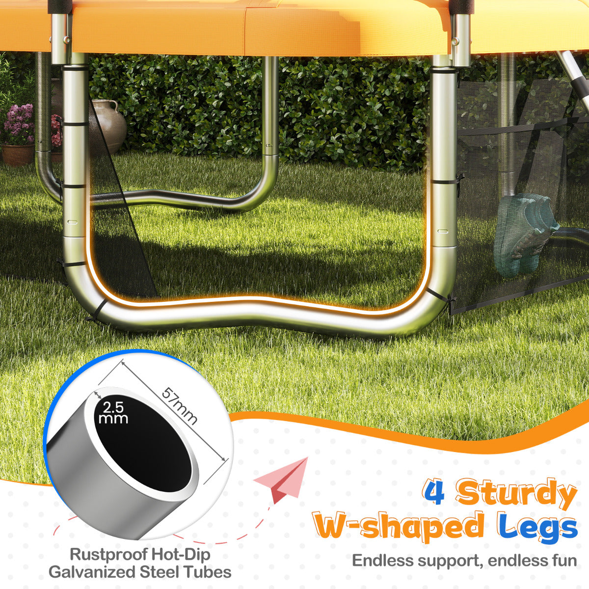 Rectangle Outdoor Trampoline 10 x 8 FT Heavy-Duty Trampoline-Orange