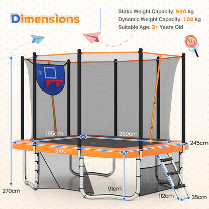 Rectangle Outdoor Trampoline 10 x 8 FT Heavy-Duty Trampoline-Orange