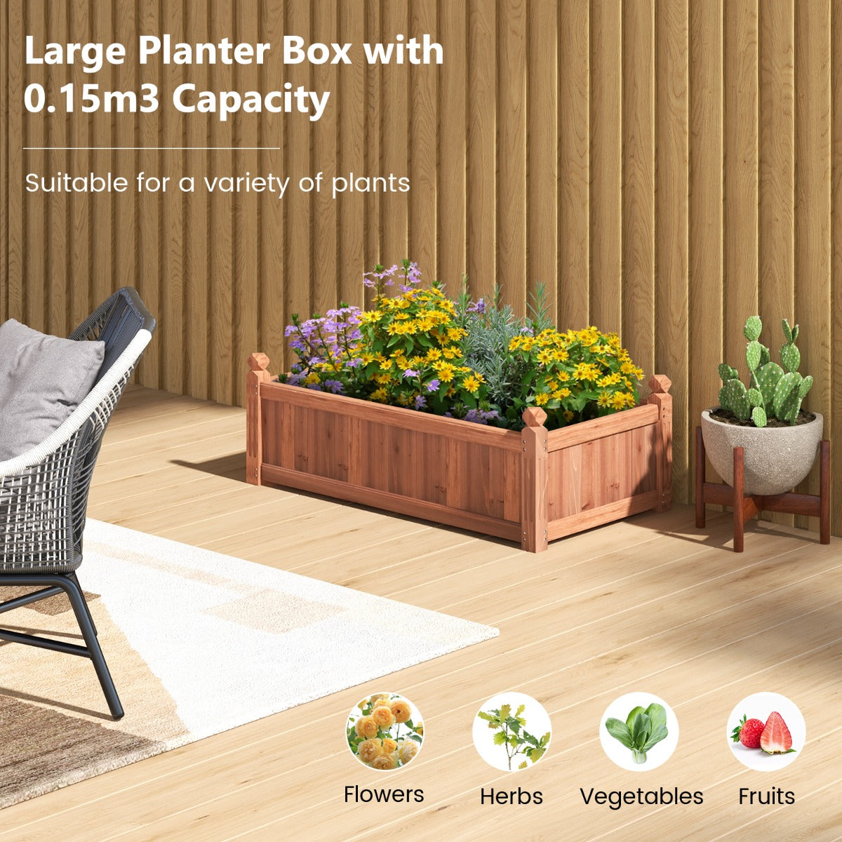 Costway Planter Box with Drainage Holes for Growing Vegetables, Flowers, Herbs, Fruits