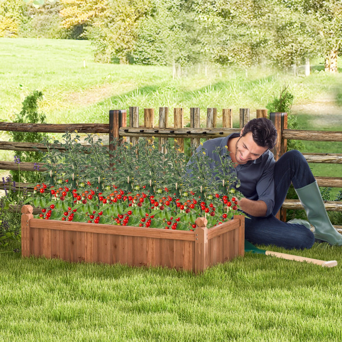 Costway Planter Box with Drainage Holes for Growing Vegetables, Flowers, Herbs, Fruits