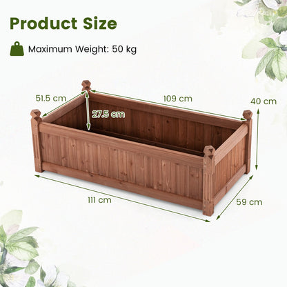 Rustic raised garden bed made from weather-resistant fir wood for backyard and patio planting