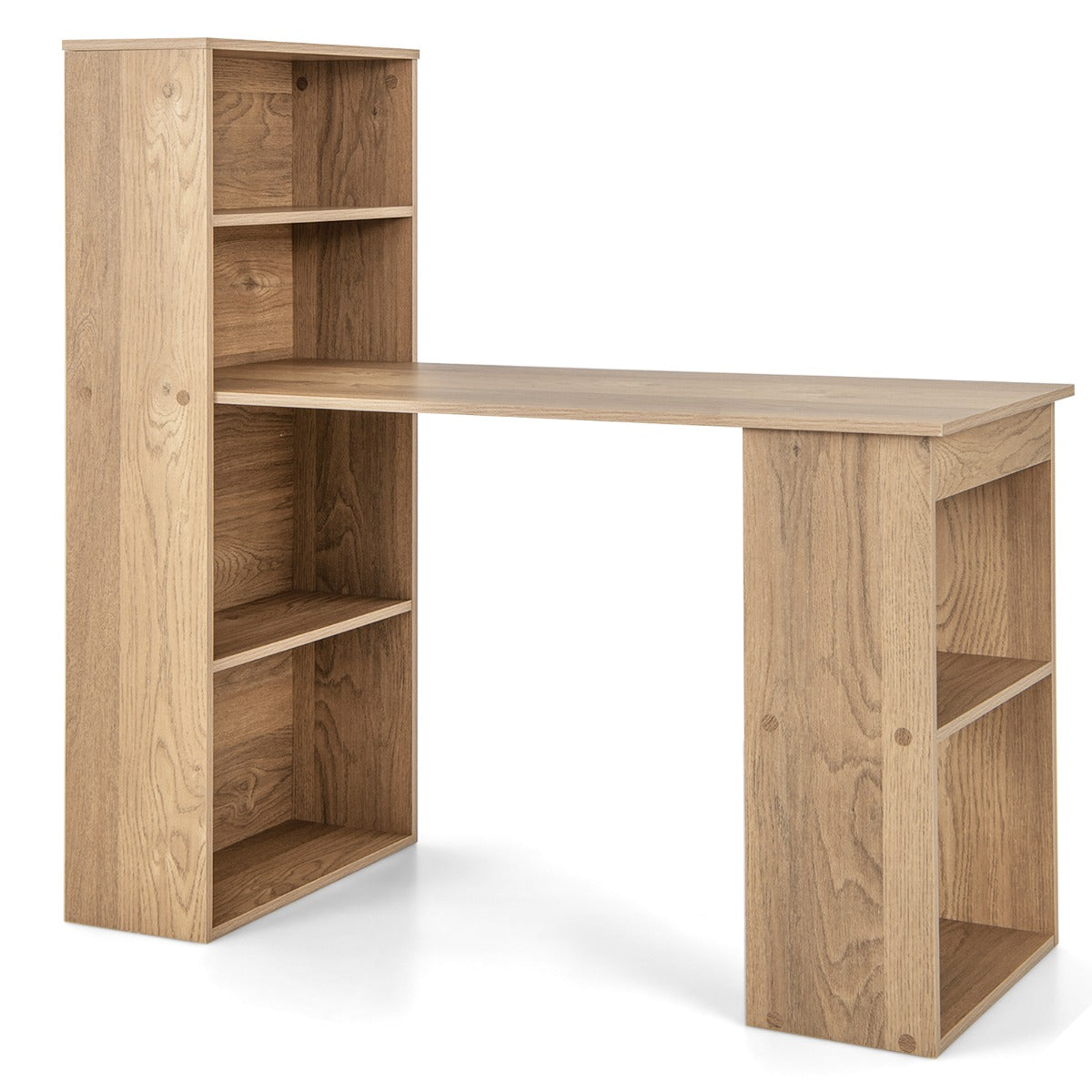 120cm Computer Desk with Bookcase Home Office Workstation with 4-Tier Bookshelf and CPU Stand-Natural
