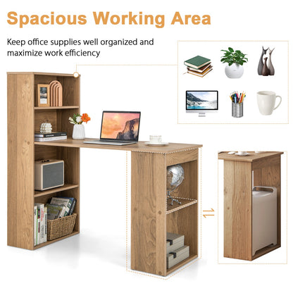 120cm Computer Desk with Bookcase Home Office Workstation with 4-Tier Bookshelf and CPU Stand-Natural
