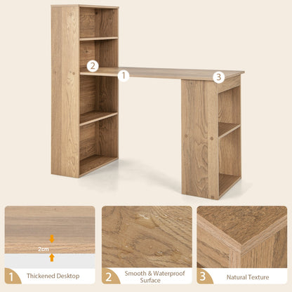 120cm Computer Desk with Bookcase Home Office Workstation with 4-Tier Bookshelf and CPU Stand-Natural