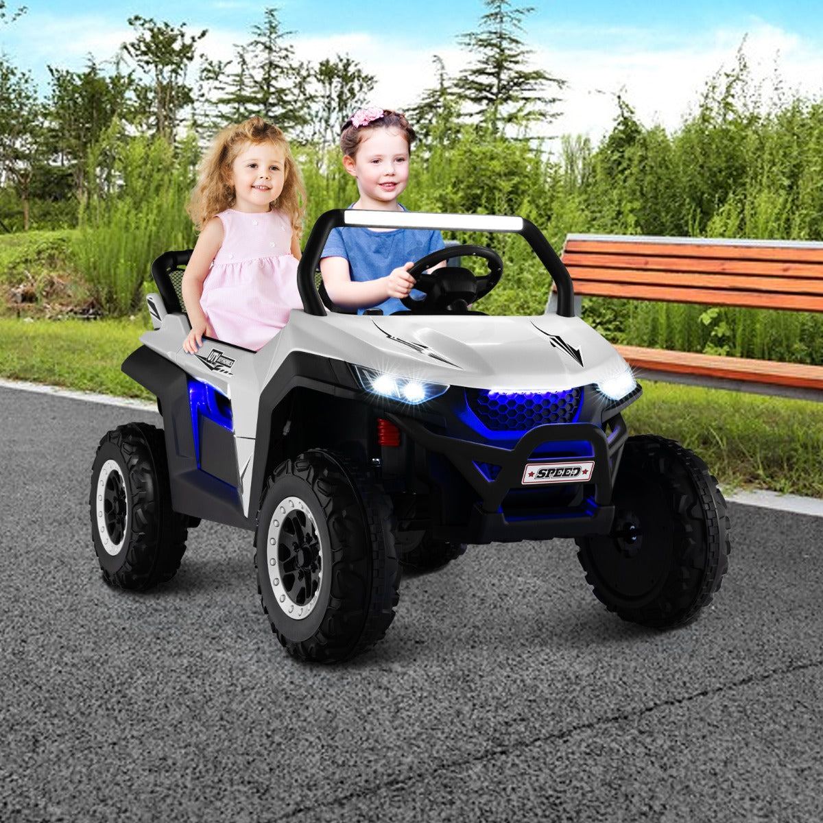 12V 2-Seater Kids Ride On Car  with Light Music &amp; Electric Remote Control-White