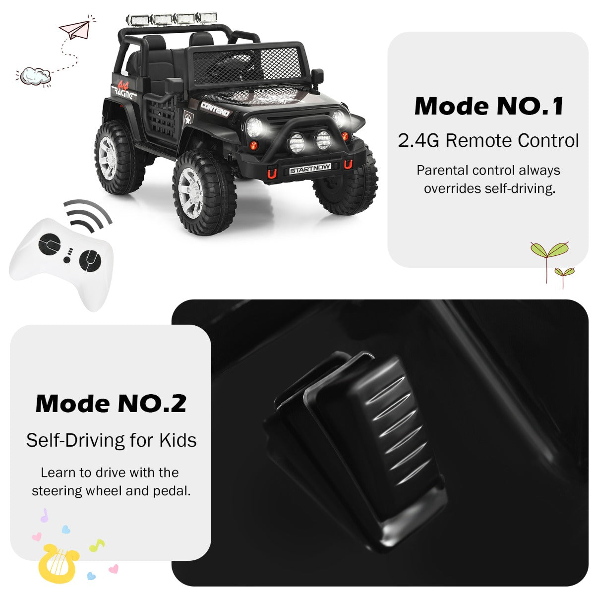 Long-lasting children's electric car requiring 8 to 12 hours of charging for approximately one hour of fun
