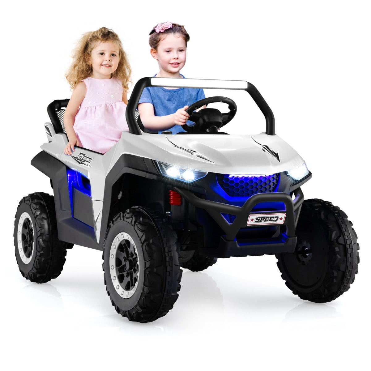 12V 2-Seater Kids Ride On Car  with Light Music &amp; Electric Remote Control-White