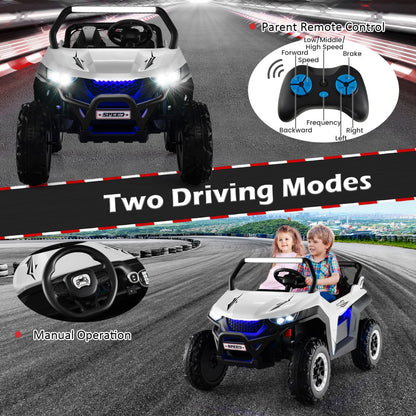 12V 2-Seater Kids Ride On Car  with Light Music &amp; Electric Remote Control-White