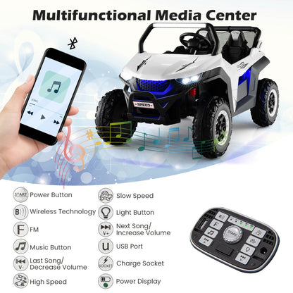 12V 2-Seater Kids Ride On Car  with Light Music &amp; Electric Remote Control-White
