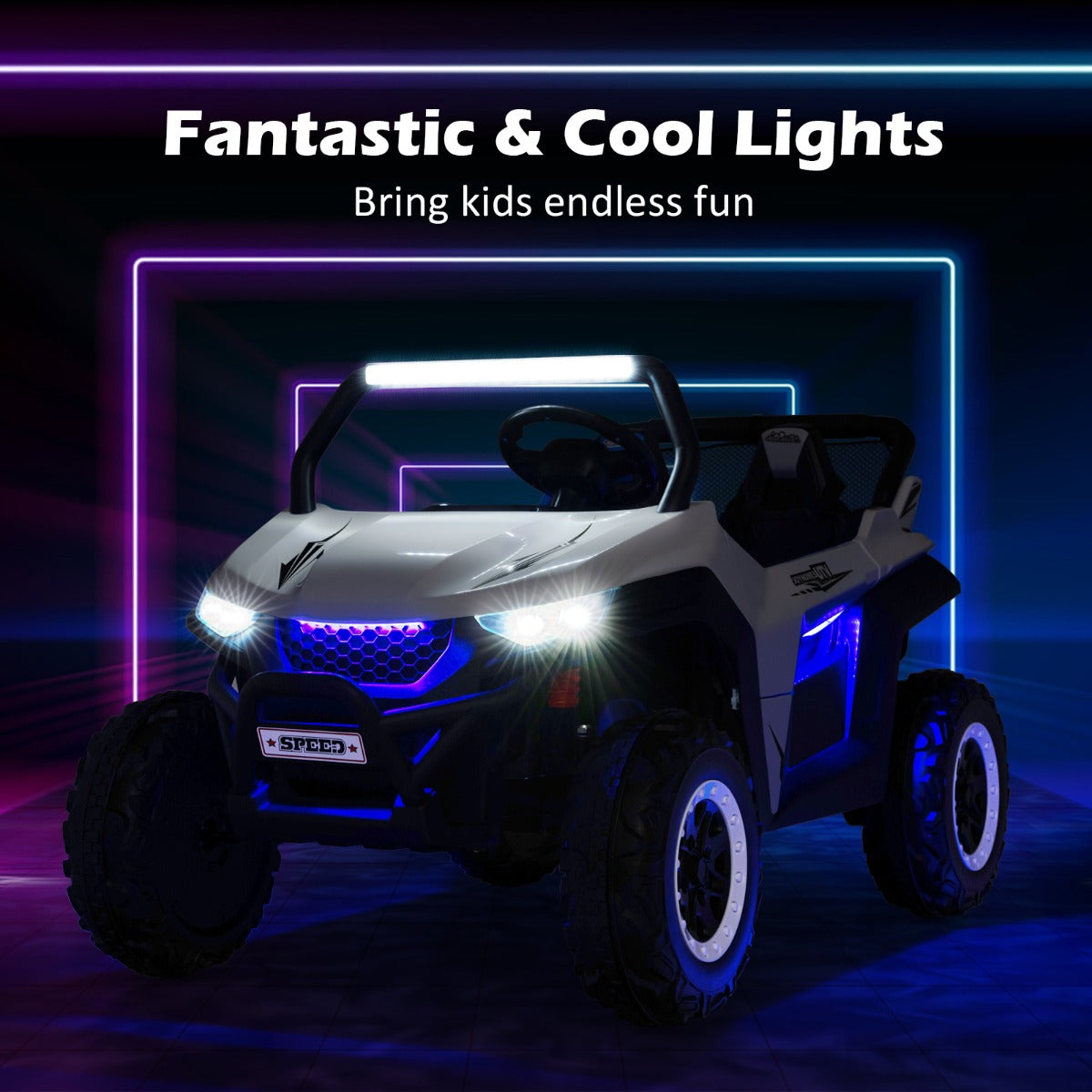 12V 2-Seater Kids Ride On Car  with Light Music &amp; Electric Remote Control-White