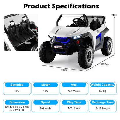 12V 2-Seater Kids Ride On Car  with Light Music &amp; Electric Remote Control-White