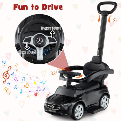 3-in-1 Ride on Push Car with Adjustable Canopy and Steering Push Bar-Black