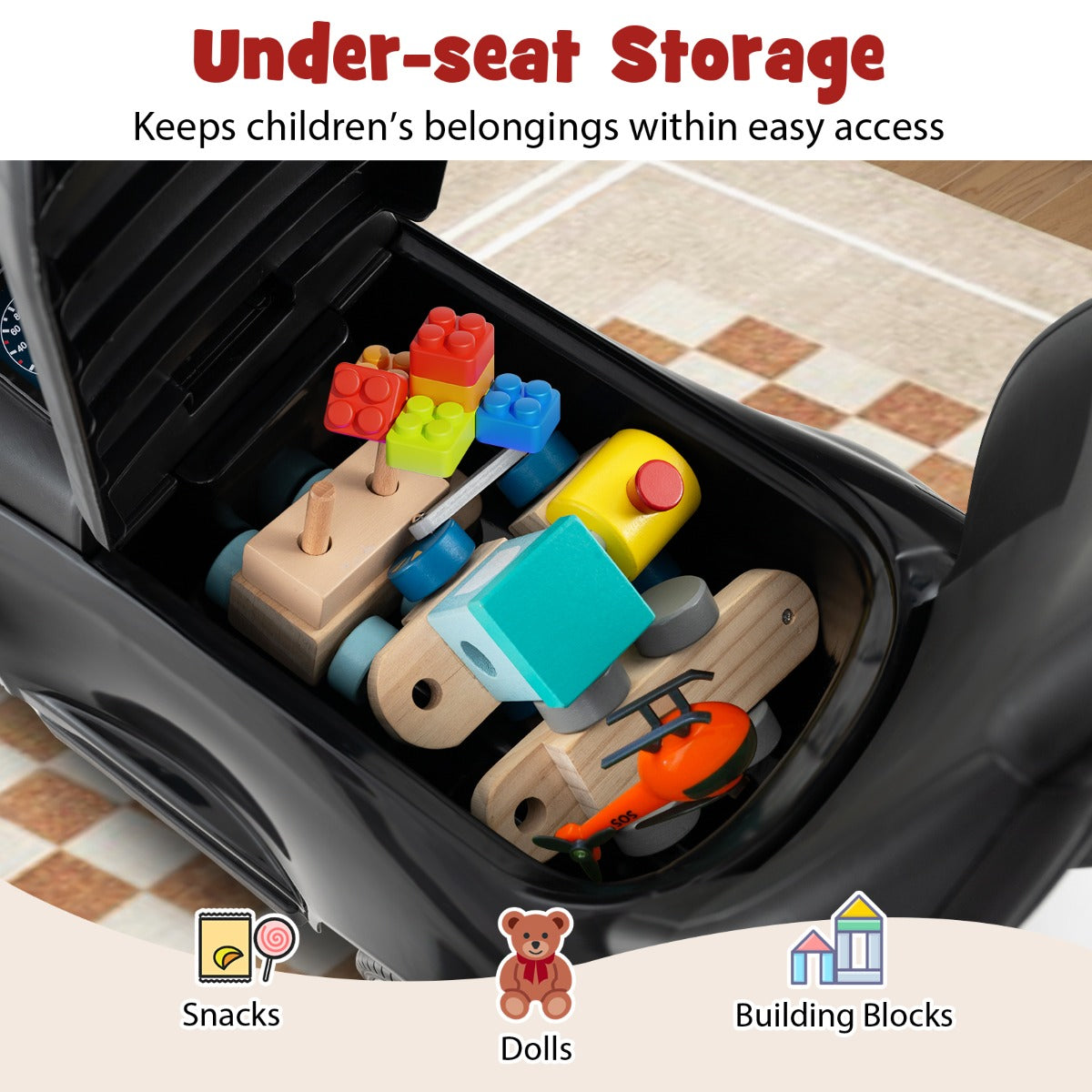3-in-1 Ride on Push Car with Adjustable Canopy and Steering Push Bar-Black