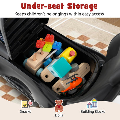 3-in-1 Ride on Push Car with Adjustable Canopy and Steering Push Bar-Black