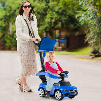 3-in-1 Ride on Push Car with Adjustable Canopy and Steering Push Bar-Navy