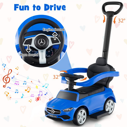 3-in-1 Ride on Push Car with Adjustable Canopy and Steering Push Bar-Navy