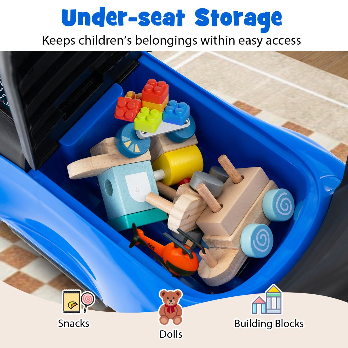 3-in-1 Ride on Push Car with Adjustable Canopy and Steering Push Bar-Navy