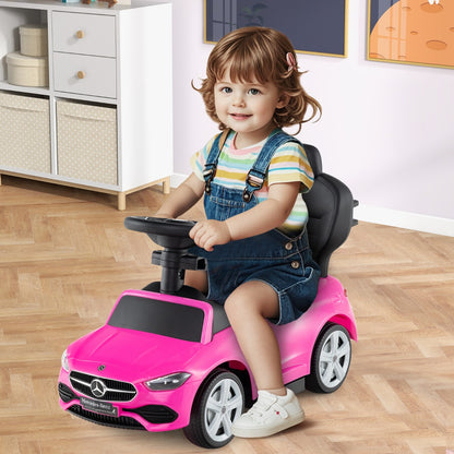 3-in-1 Ride on Push Car with Adjustable Canopy and Steering Push Bar-Pink