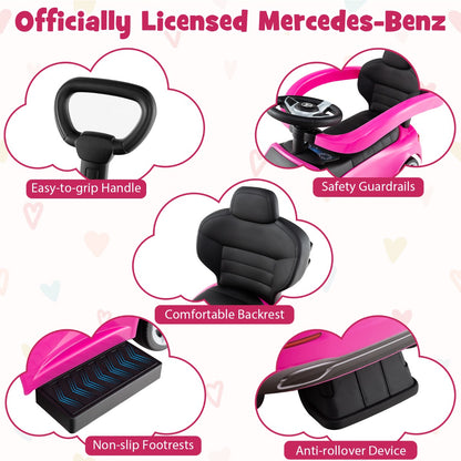 3-in-1 Ride on Push Car with Adjustable Canopy and Steering Push Bar-Pink