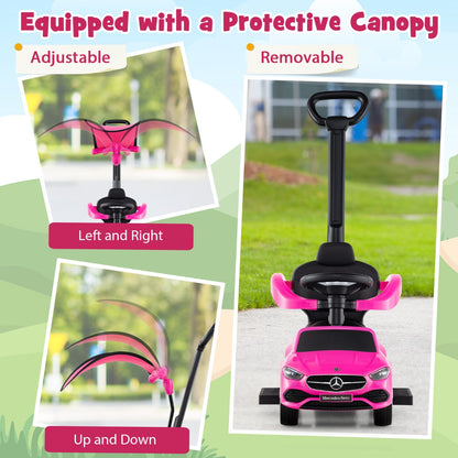3-in-1 Ride on Push Car with Adjustable Canopy and Steering Push Bar-Pink