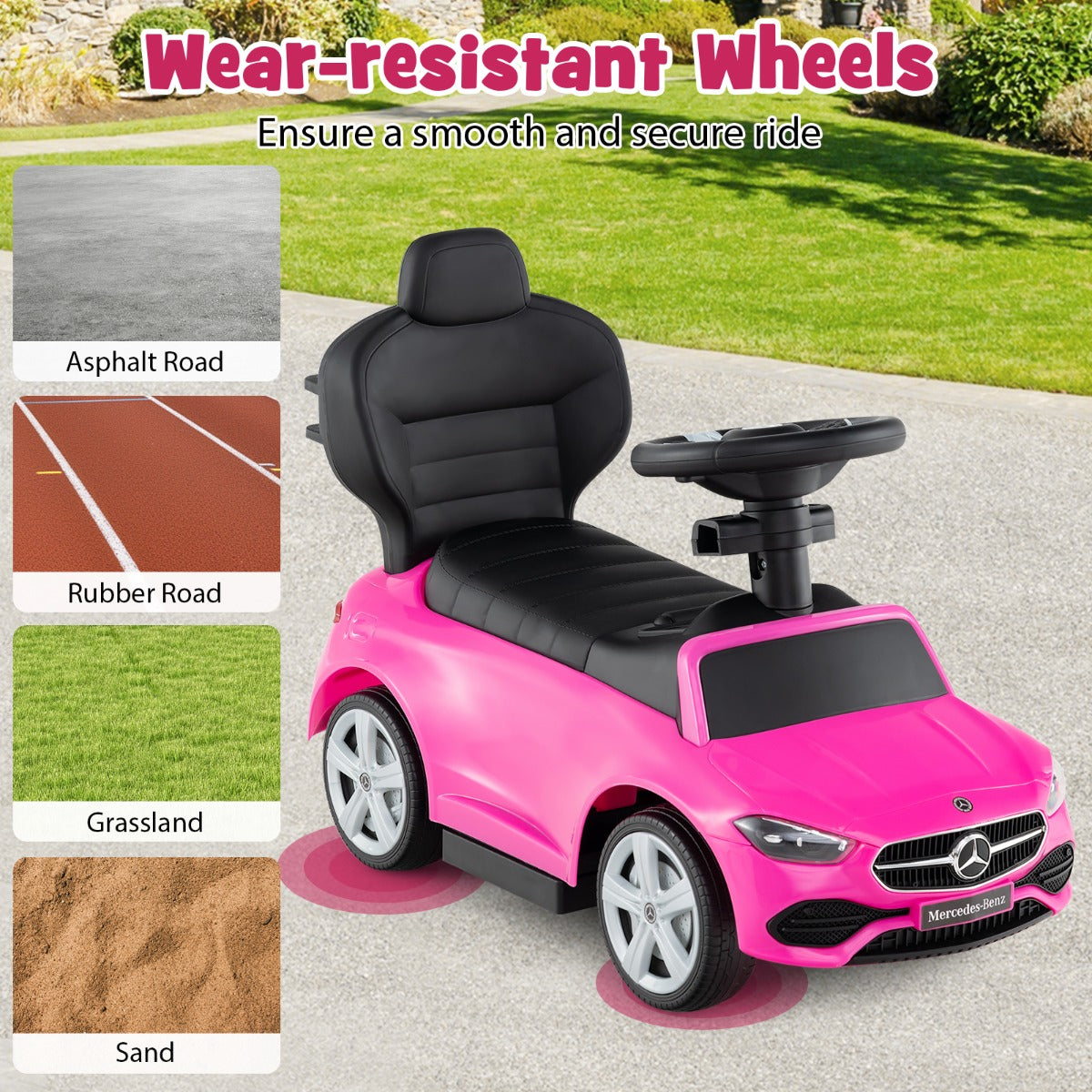 3-in-1 Ride on Push Car with Adjustable Canopy and Steering Push Bar-Pink