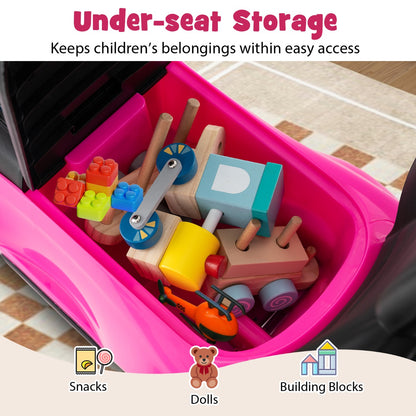 3-in-1 Ride on Push Car with Adjustable Canopy and Steering Push Bar-Pink