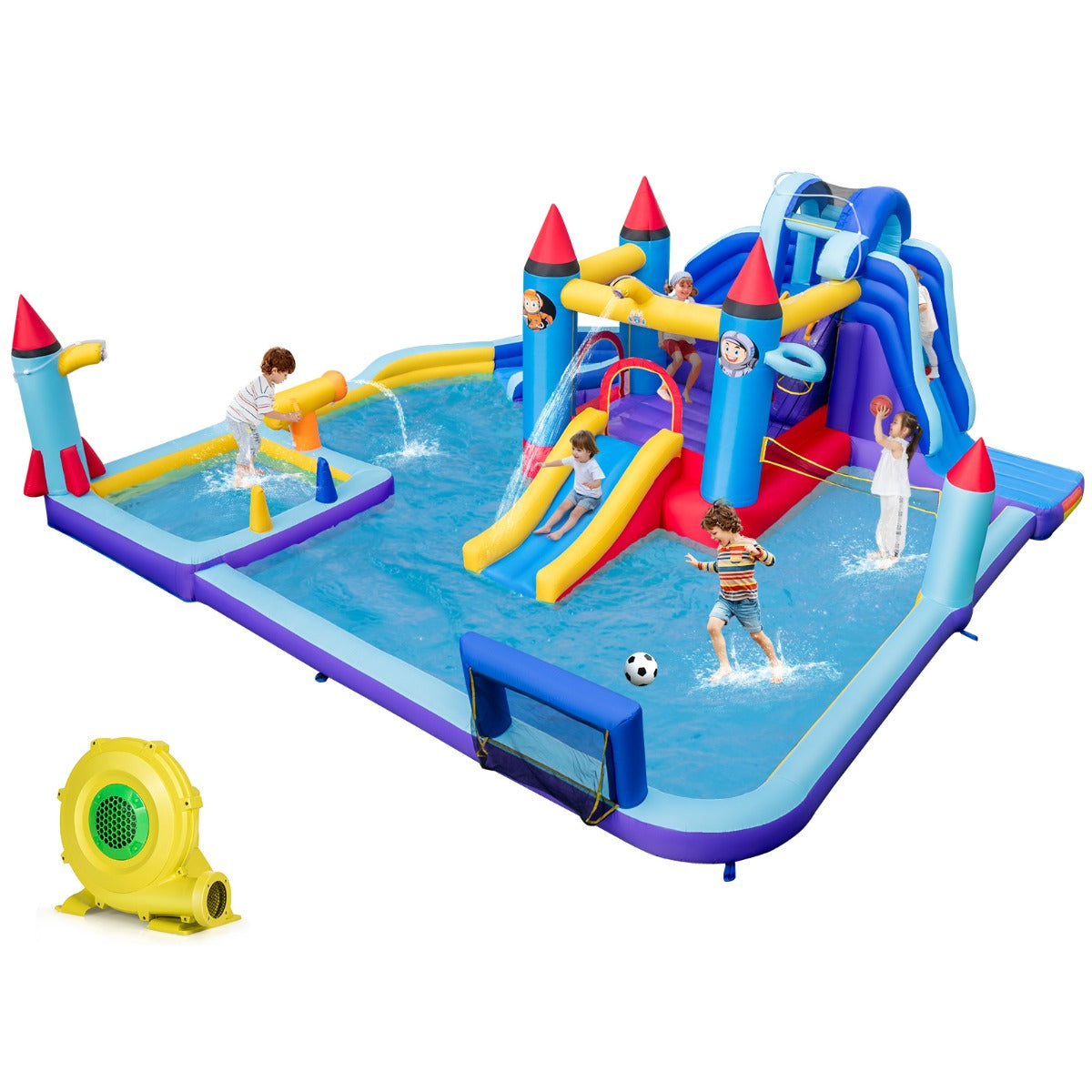 Rocket Theme Inflatable Water Slide Park with 850W Blower