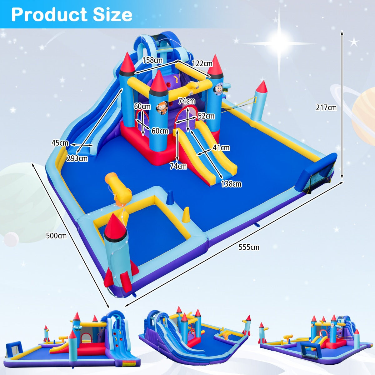 Rocket Theme Inflatable Water Slide Park with 850W Blower