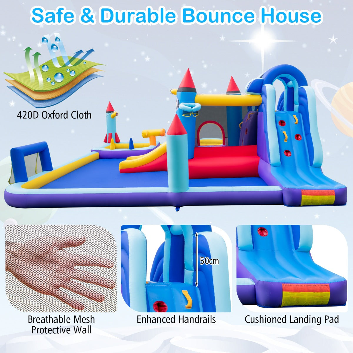Rocket Theme Inflatable Water Slide Park with 850W Blower