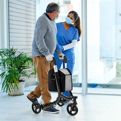 Aluminium Foldable 3-Wheel Rollator Walker with Adjustable Handle, Brakes-Black