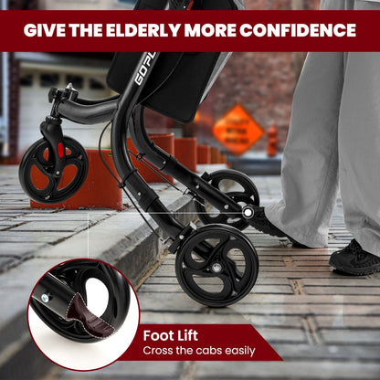 Aluminium Foldable 3-Wheel Rollator Walker with Adjustable Handle, Brakes-Black