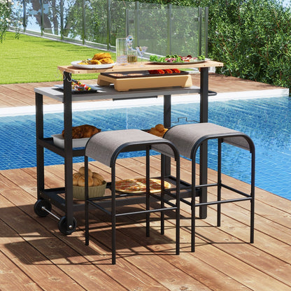 Rolling Bar Cart with Flip-up Table and Foldable Handle for Kitchen